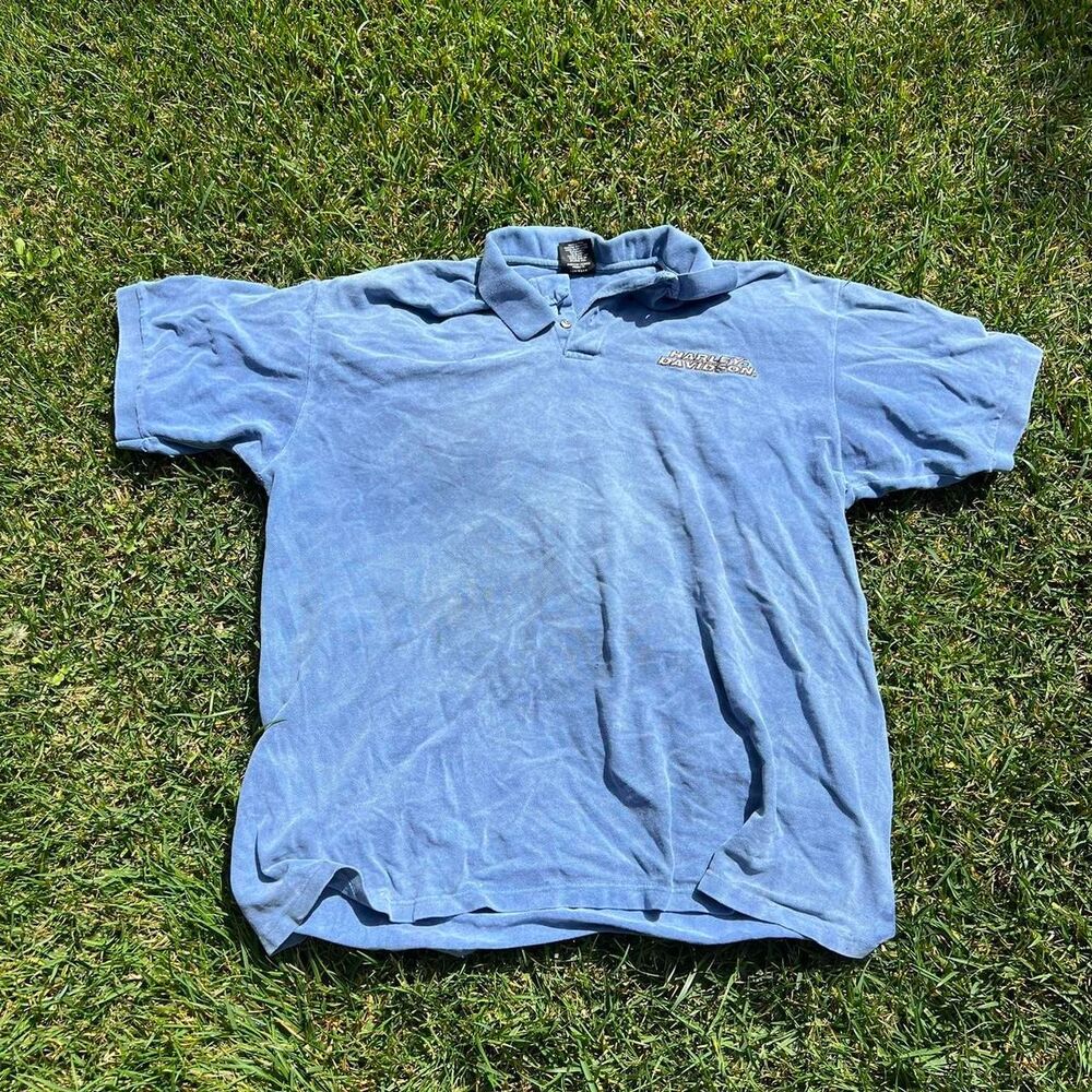 Harley Davidson Polo Blue acid wash distressed Men’s size Xxl